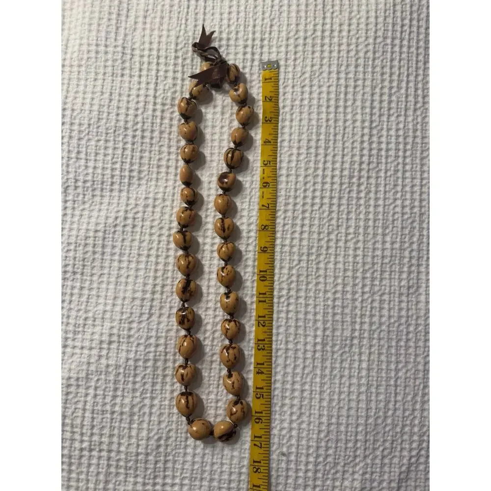 Brown Beige Beaded Long Necklace Bow Tie Tribal Boho Bohemian